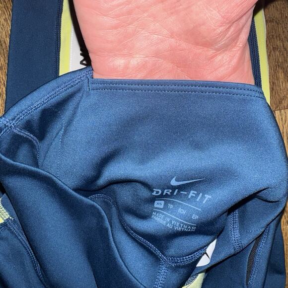 Nike Leggings XS Blue White Side Stripe Logo High Waist Ankle Pocket Tuxedo Gym - Picture 5 of 8